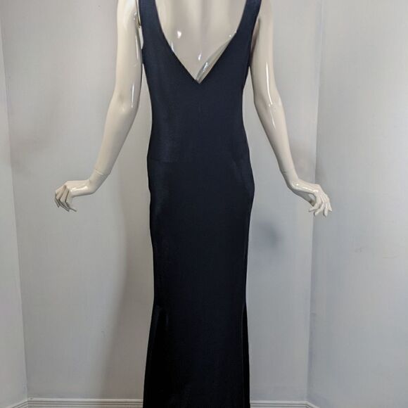 Black velvet dress, 90s prom dress, v neckline, mermaid style, fitted dress, S - Picture 6 of 8